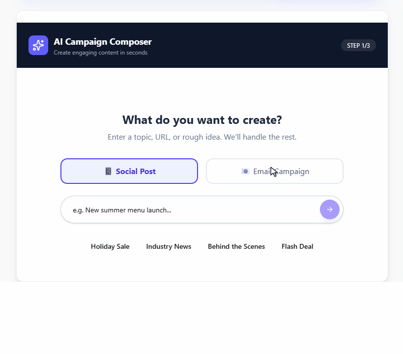 AI Campaign Composer — drag-and-drop email builder with AI content generation
